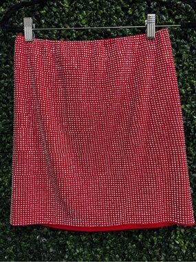 Red Embellished Mini Skirt — Sleek Sparkle